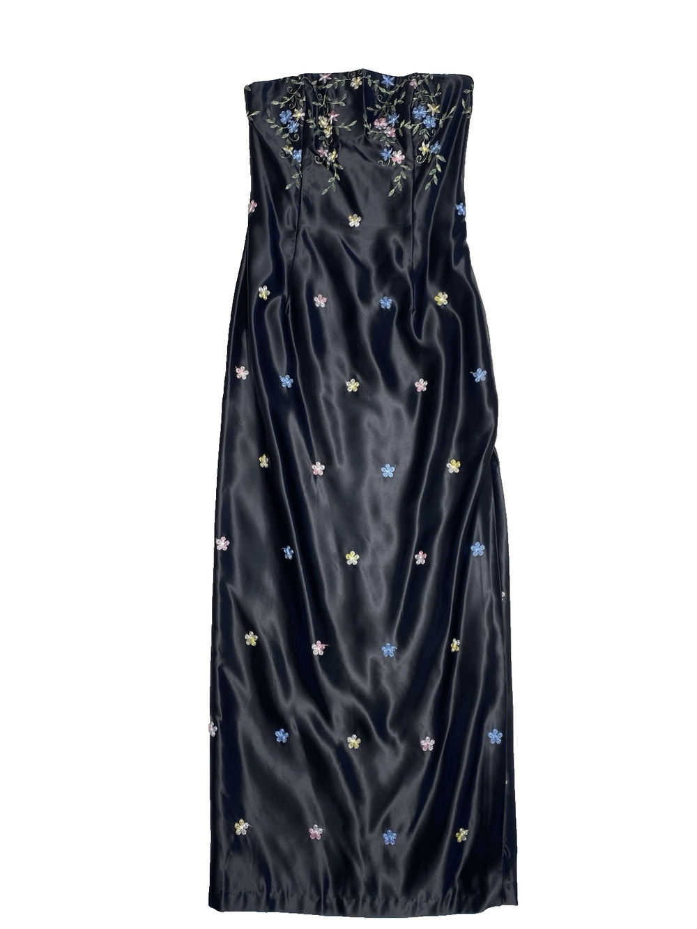 Jessica McClintock Gunne Sax Dress Sz 5 Y2K Black Strapless Floral VINTAGE Maxi